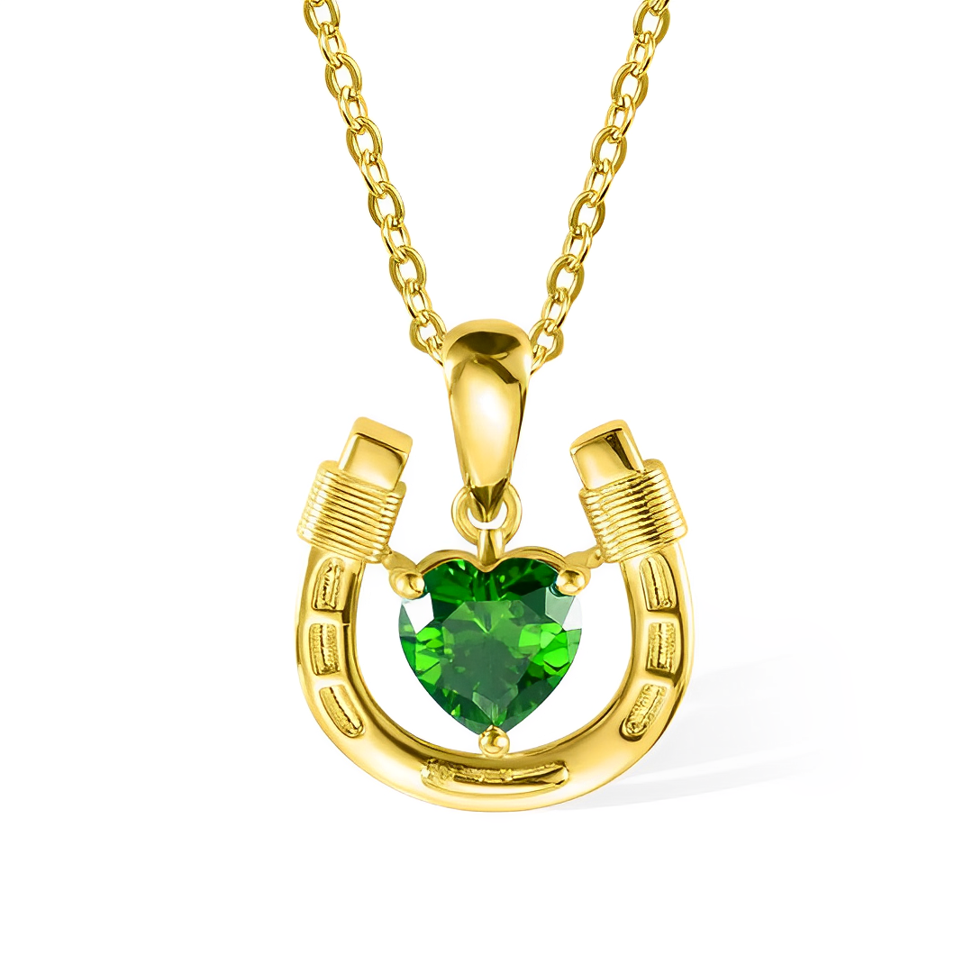Custom Heart Shaped Birthstone Horseshoe Necklace, in Silver 925 and Plated Brass