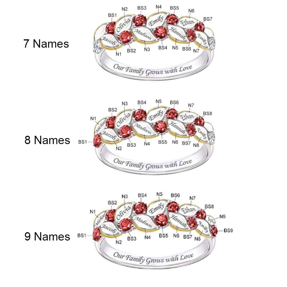 Personalized Leaf Ring with Birthstones and Names