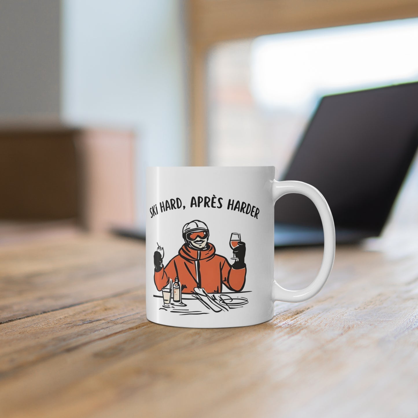 Ski Hard Apres Harder, Ski Winter Sports Themed 11oz Ceramic Mug
