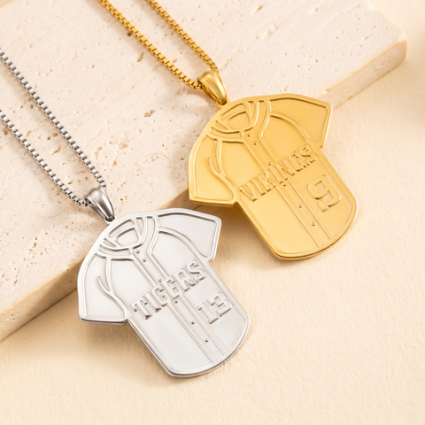 Baseball Jersey Necklace with Custom Engraved Name & Number
