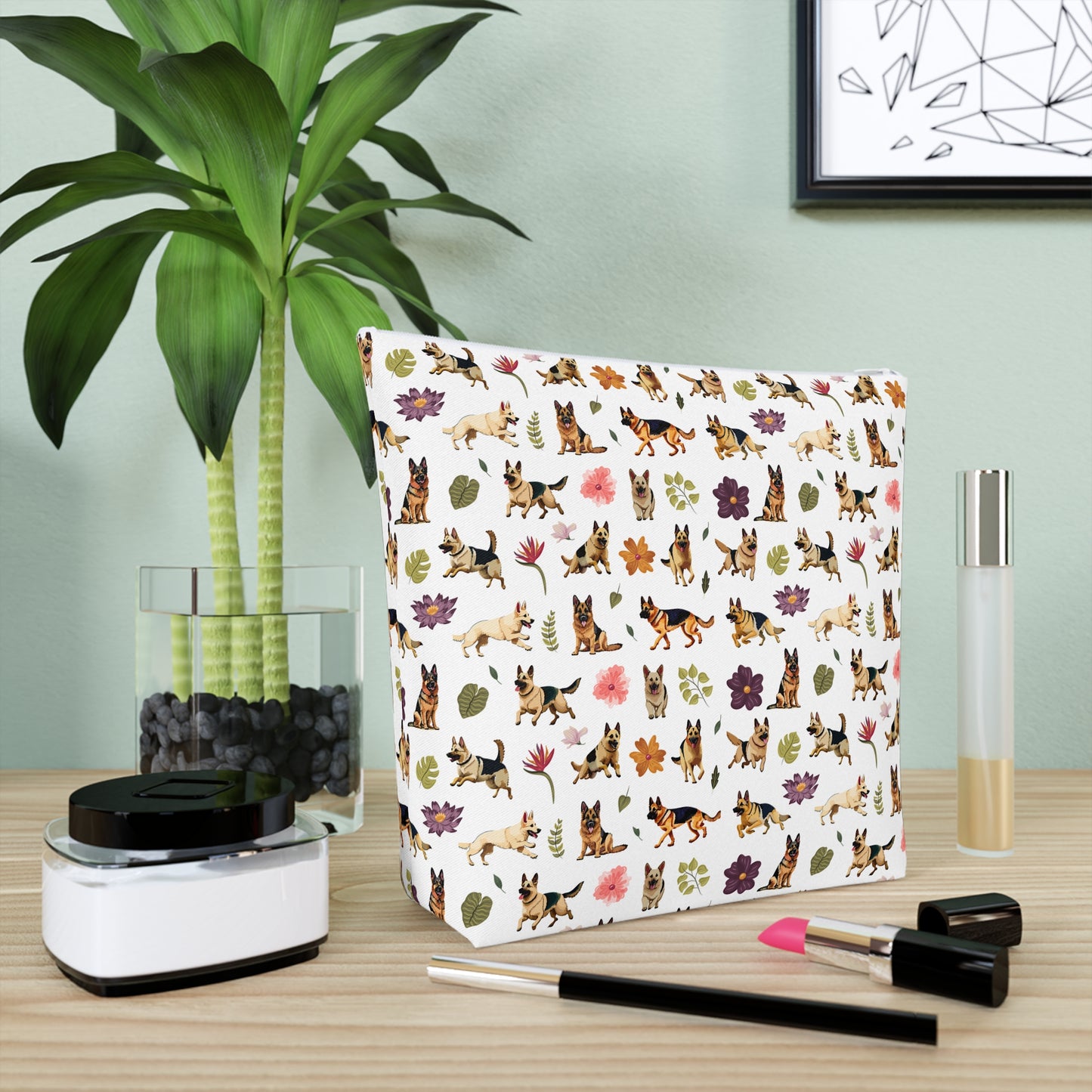 German Shepherd Print Cotton Cosmetic Bag/Makeup Organizer & Travel Pouch