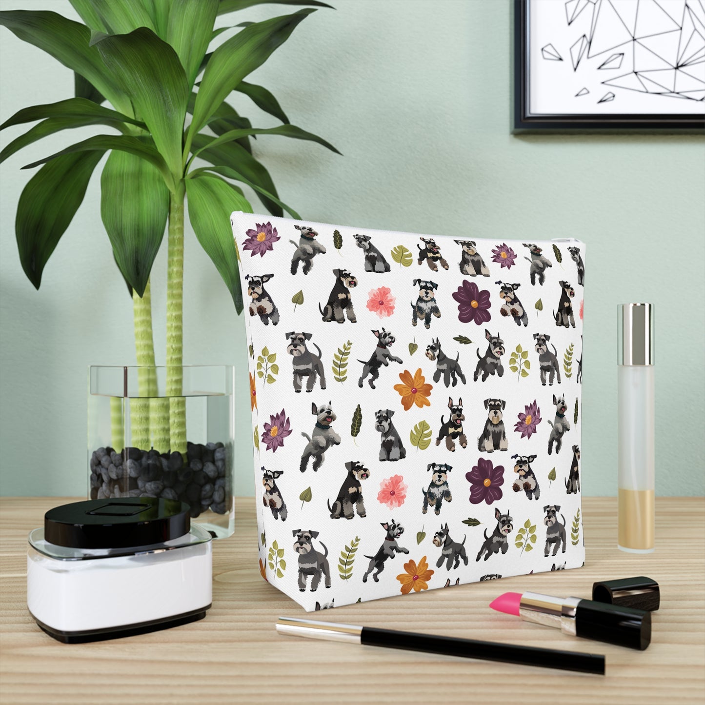 Schnauzer Print Cotton Cosmetic Bag/Makeup Organizer & Travel Pouch