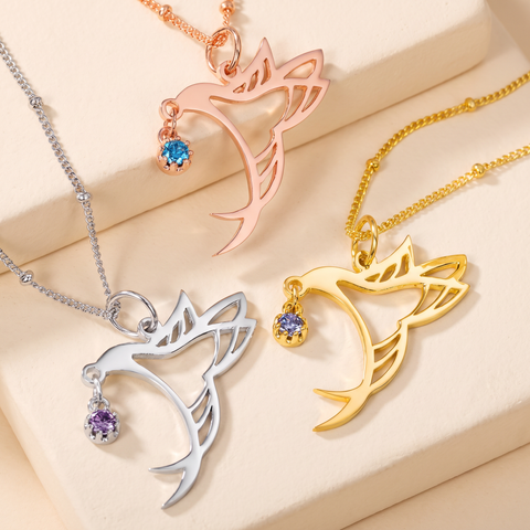 Custom Hummingbird Birthstone Necklace