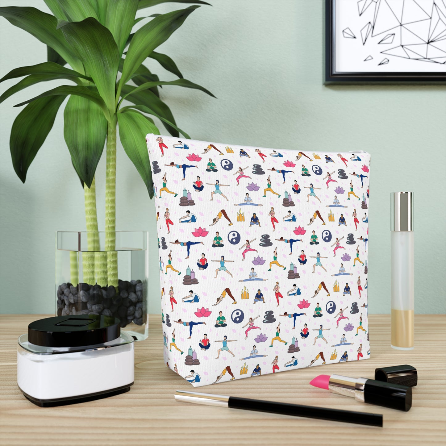 Yoga Print Cotton Cosmetic Bag/Makeup Organizer & Travel Pouch