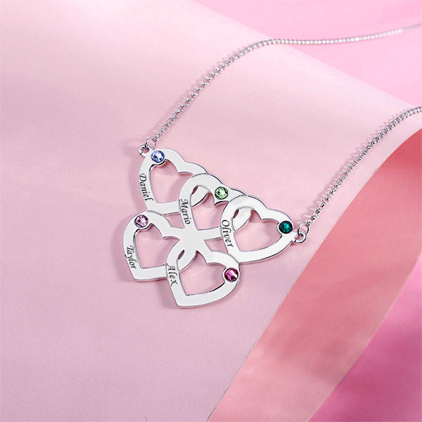 Personalized Birthstone Intertwined Hearts Necklace