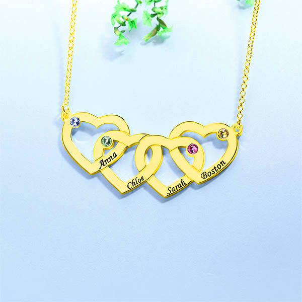 Personalized Birthstone Intertwined Hearts Necklace