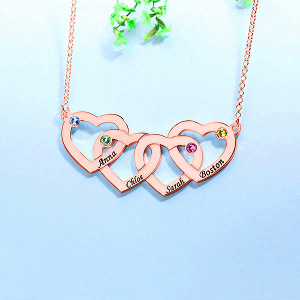 Personalized Birthstone Intertwined Hearts Necklace