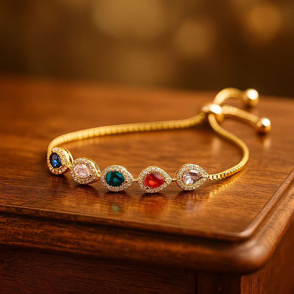 Adjustable Dropshaped Birthstones Family Bracelet