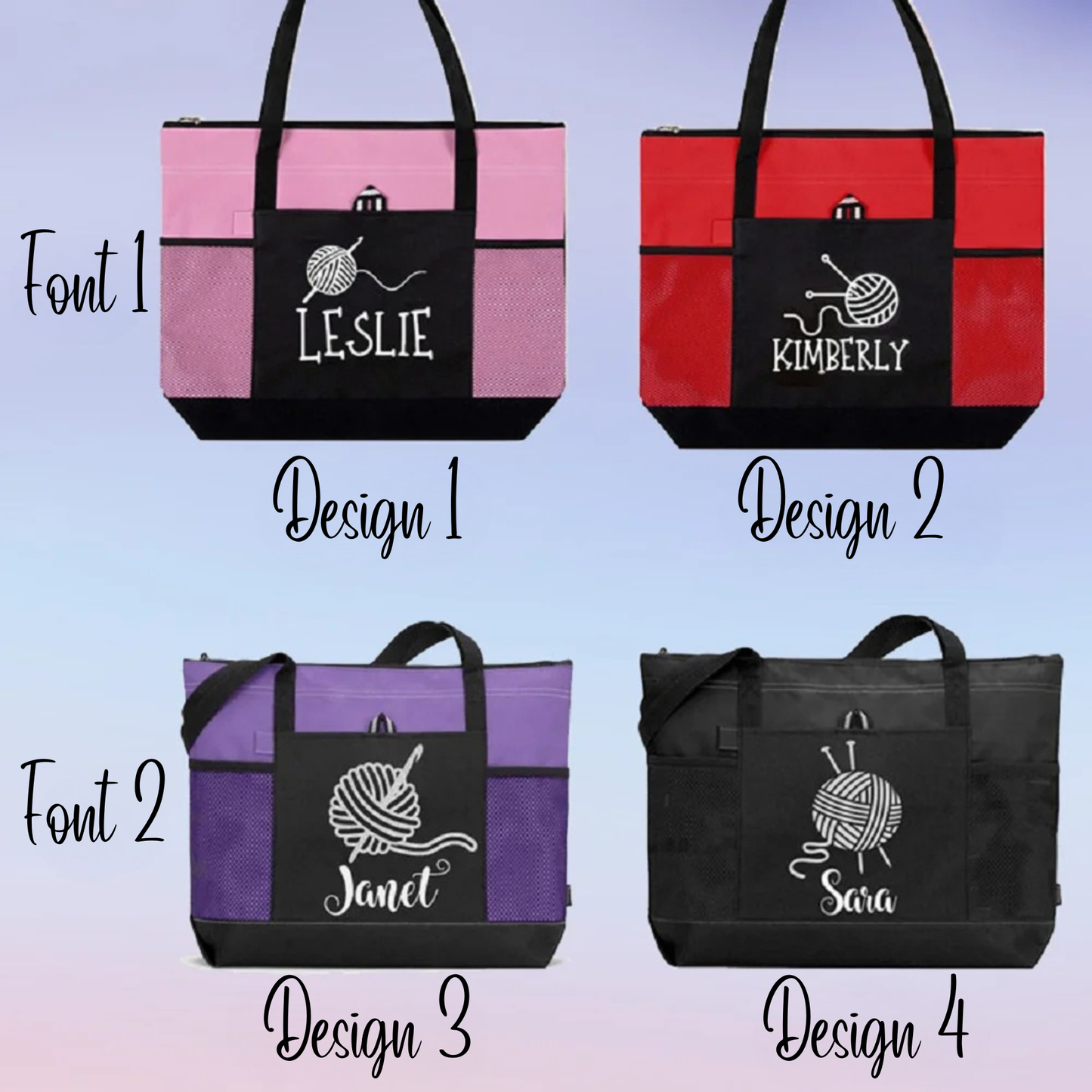 Custom Name Crochet Design Tote Bag