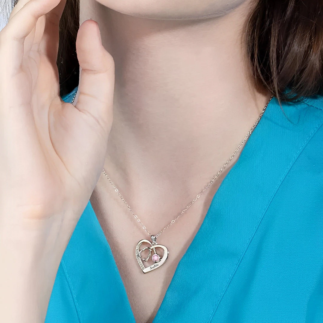 Stethoscope Name Necklace with Birthstone