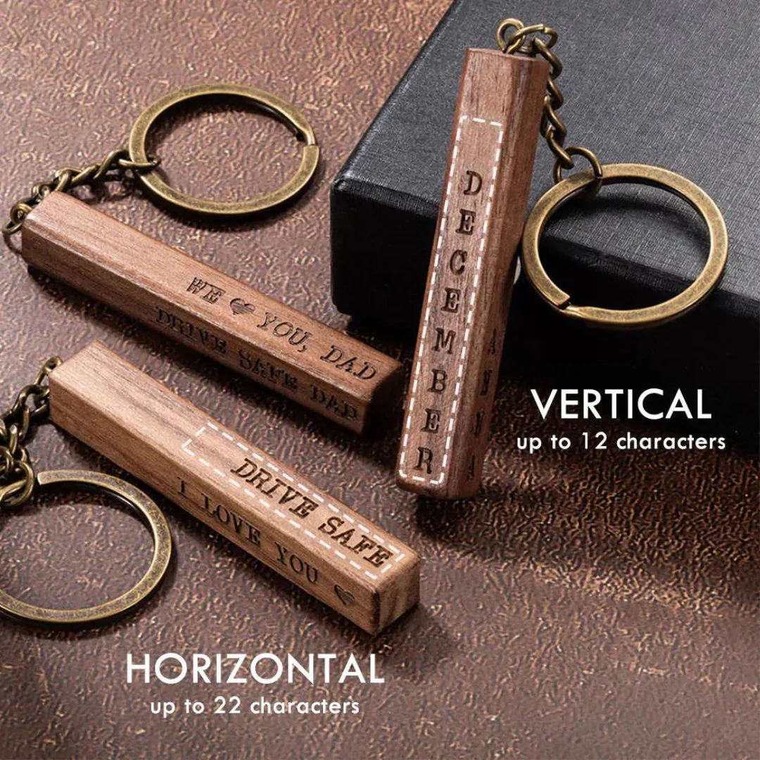 Wooden Bar Keychain with Custom 4 Side Engraving
