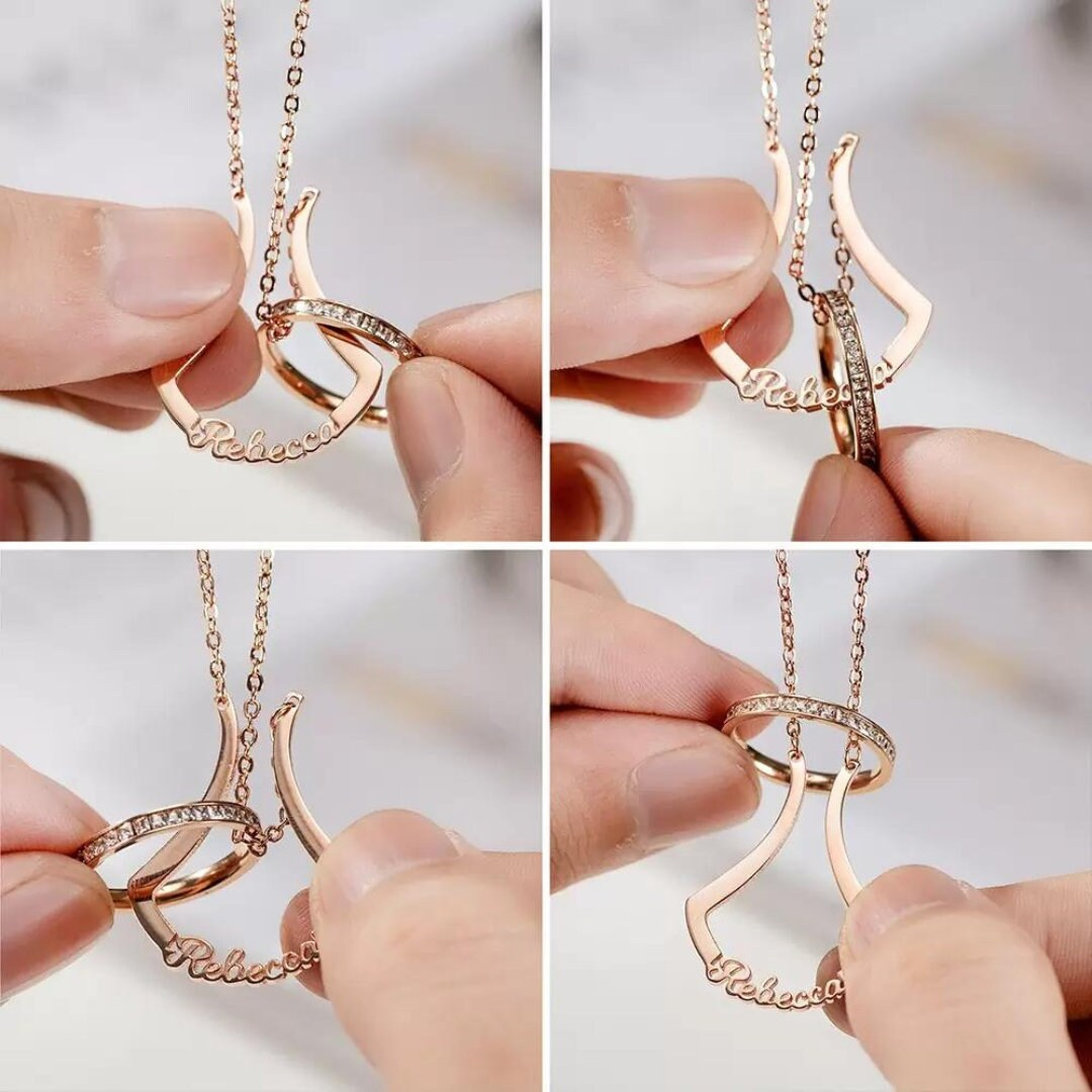 Name Ring Holder Necklace in 925 Sterling Silver/Stainless Steel
