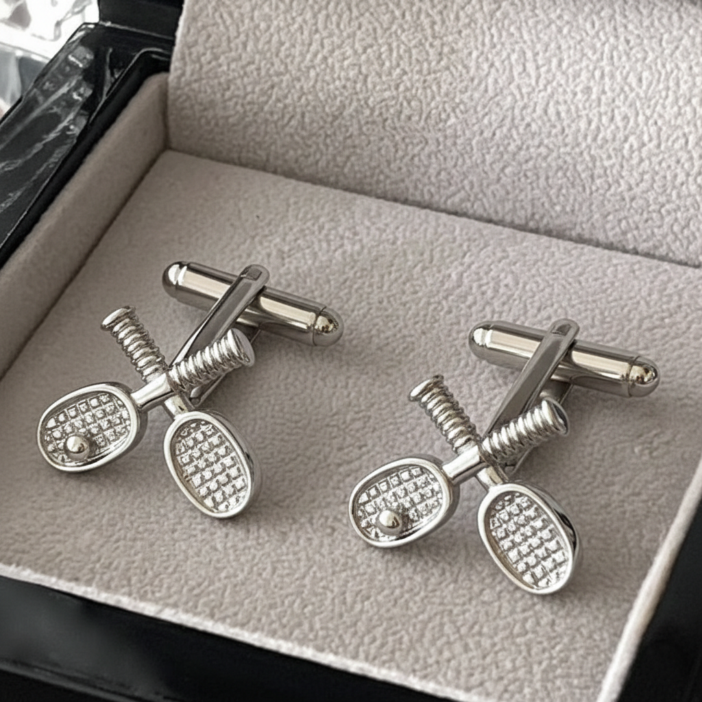 Pickleball Paddle Silver Cufflinks