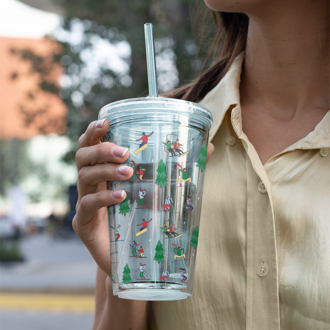Ski Winter Landscape Themed 16oz Tumbler with Straw