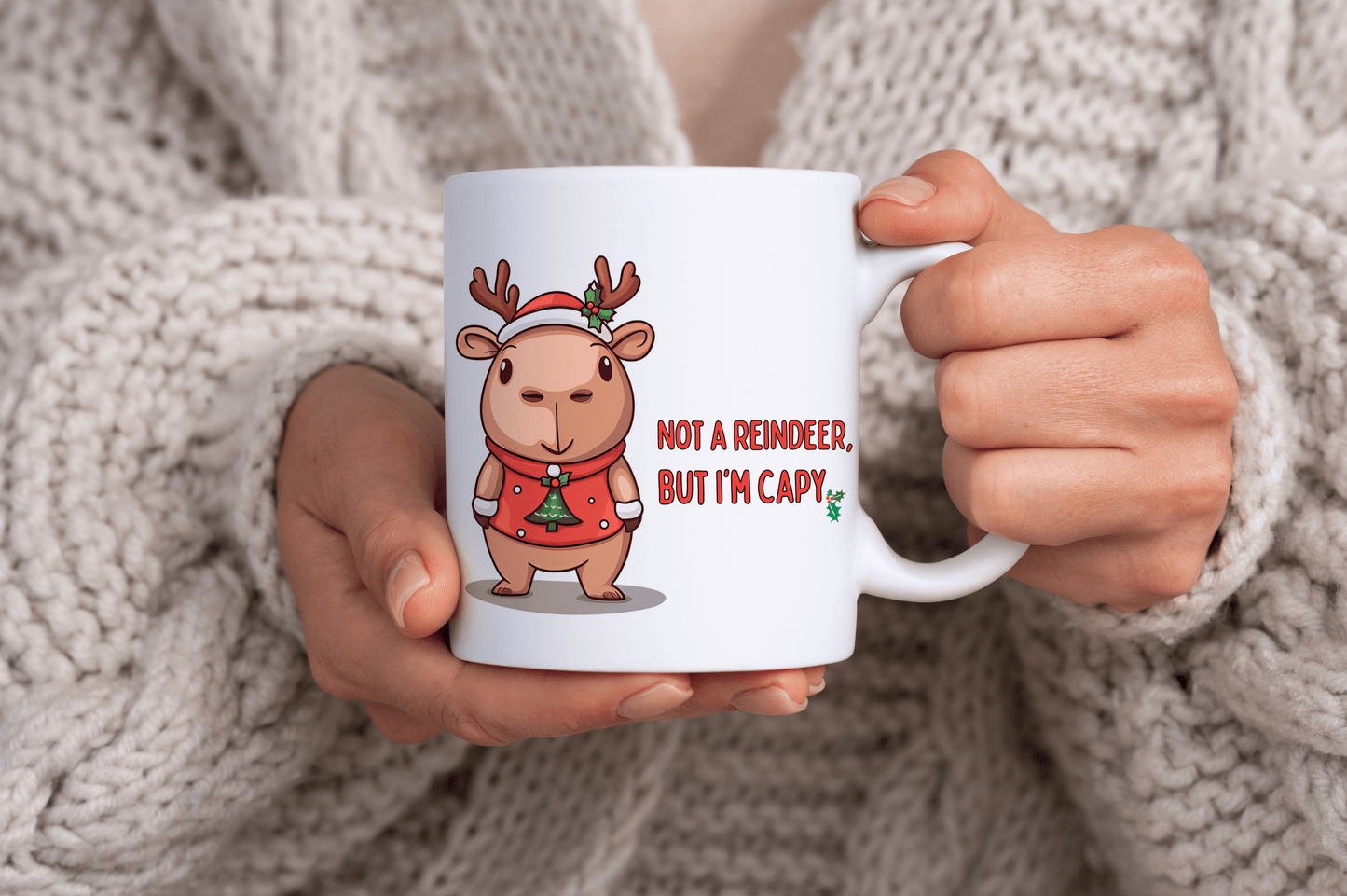 Christmas Reindeer Capybara Themed 11oz Ceramic Mug
