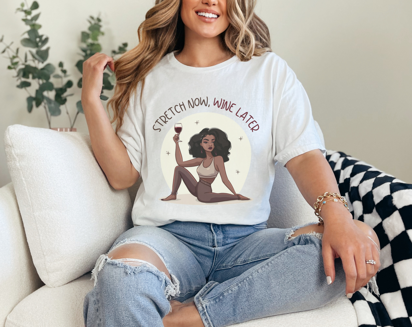 Yoga and Wine Lover Graphic T-Shirt (Black)