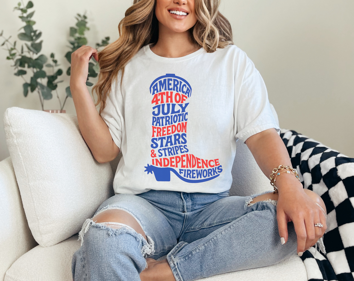 4th of July Cowboy Boot Words Graphic T-Shirt
