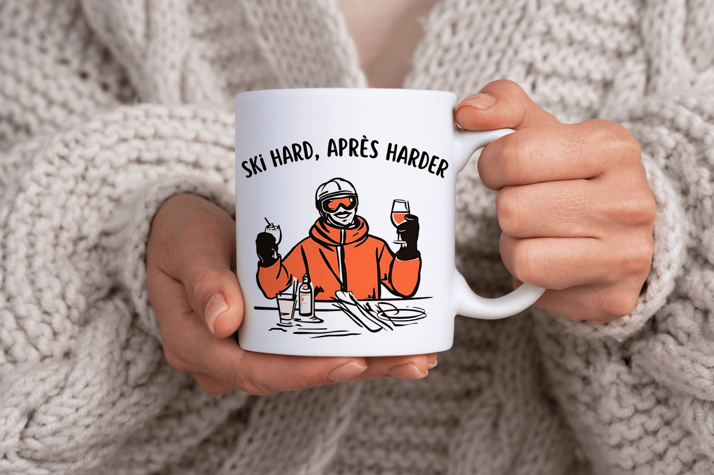 Ski Hard Apres Harder, Ski Winter Sports Themed 11oz Ceramic Mug
