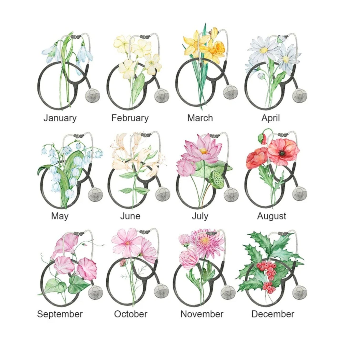 Personalized Birth Flower Stethoscope Case