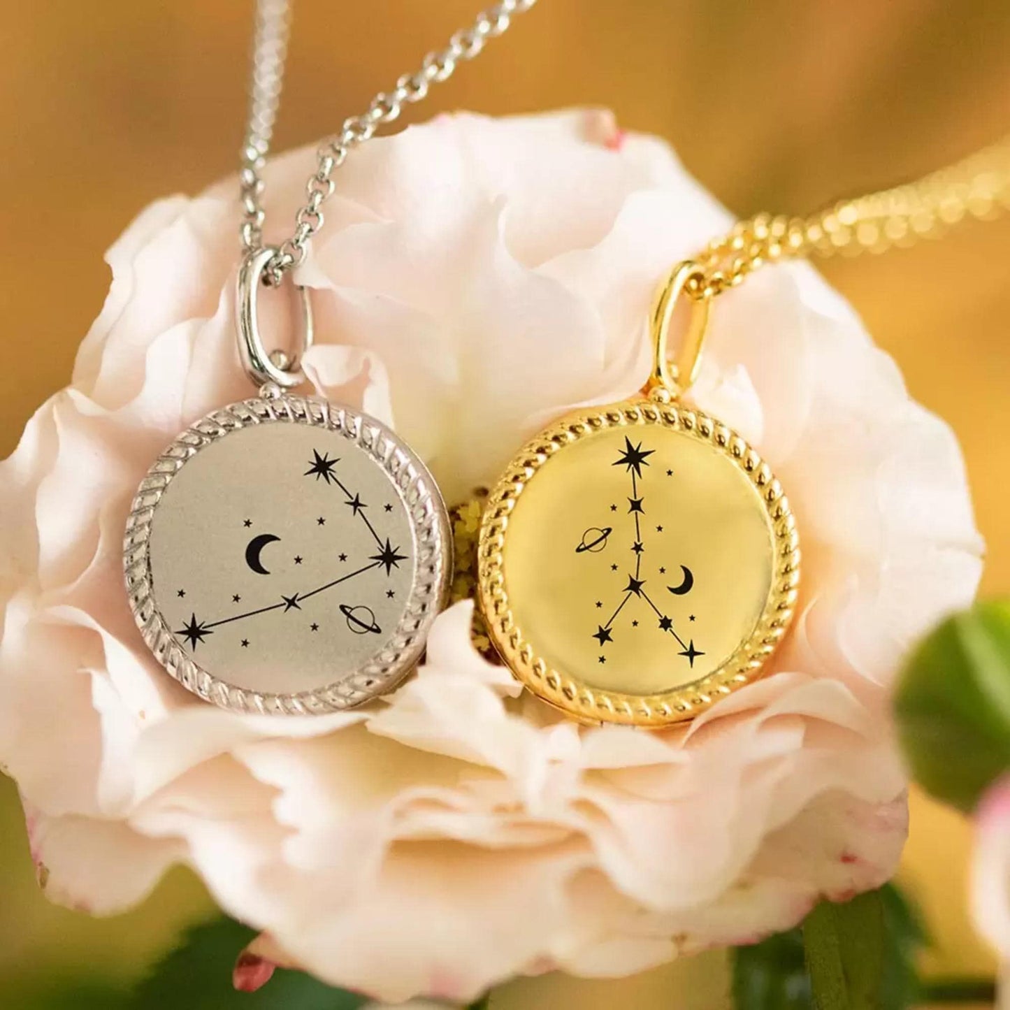 Personalized 4 Photo Constellation Locket Necklace