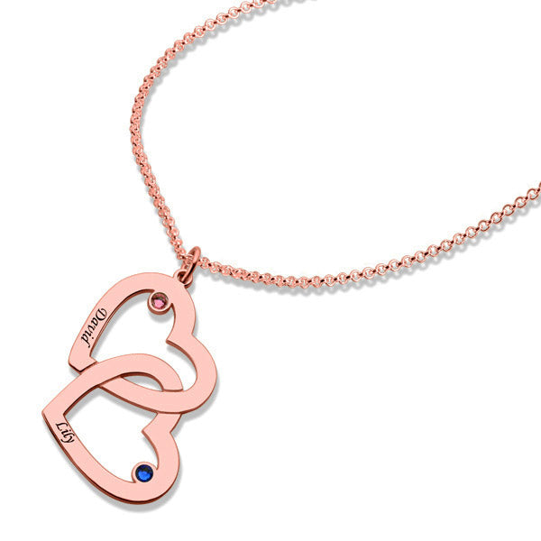 Personalized Birthstone Intertwined Hearts Necklace