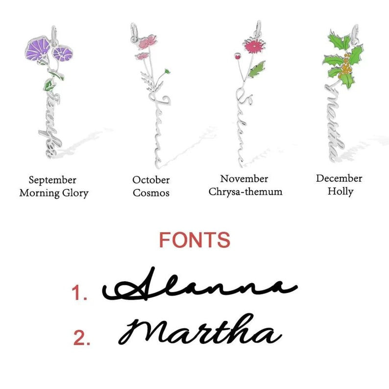 Personalized Birth Flower Name Necklace