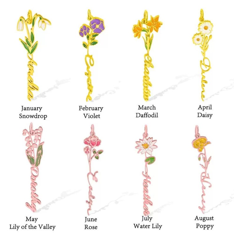 Personalized Birth Flower Name Necklace