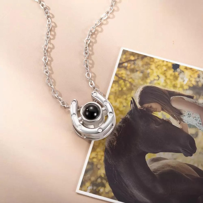 Horseshoe Picture Projection Necklace with Customized Photo