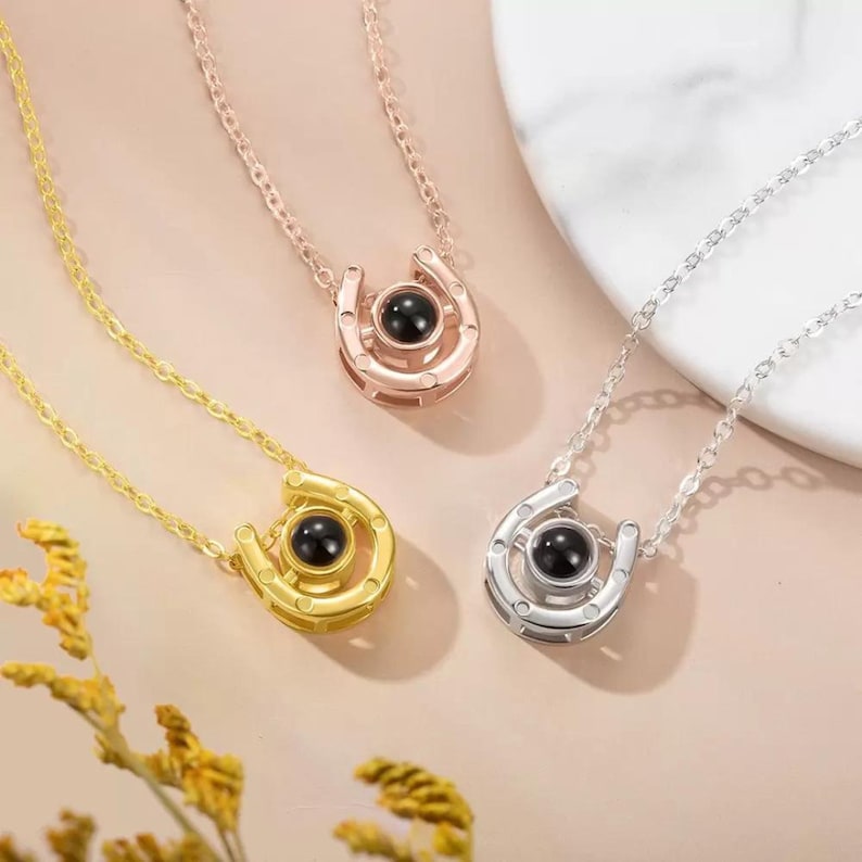Horseshoe Picture Projection Necklace with Customized Photo