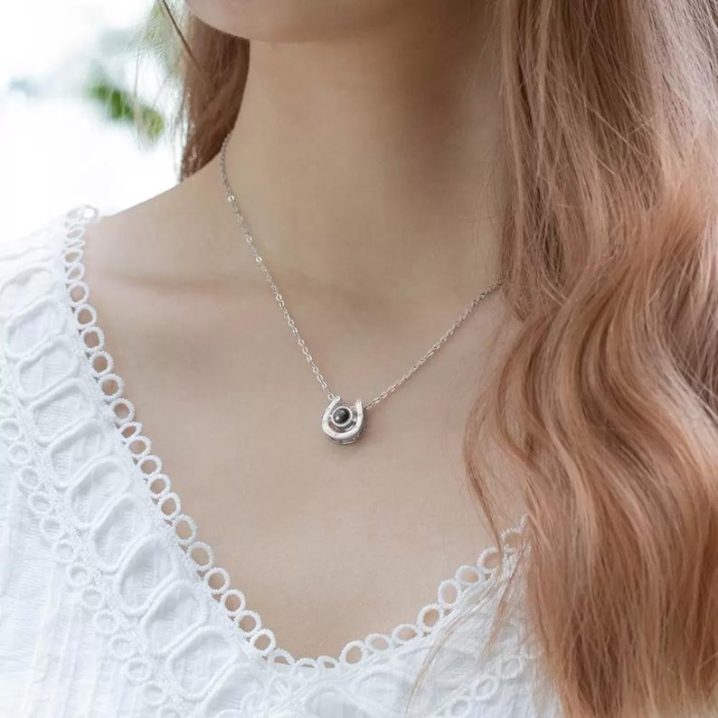 Horseshoe Picture Projection Necklace with Customized Photo