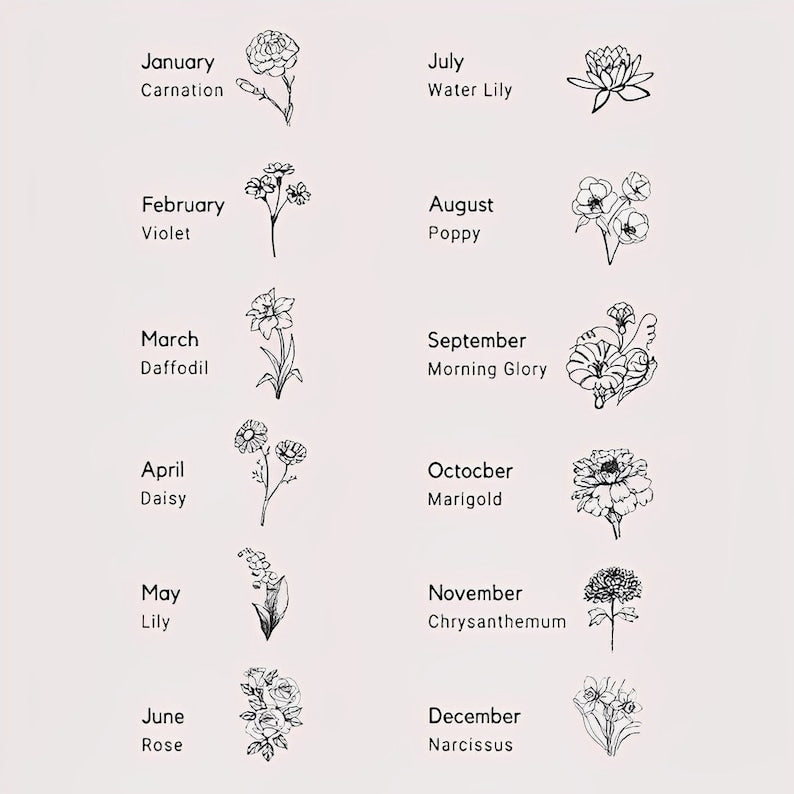 Personalized Gold Vintage Birth Flower Necklace