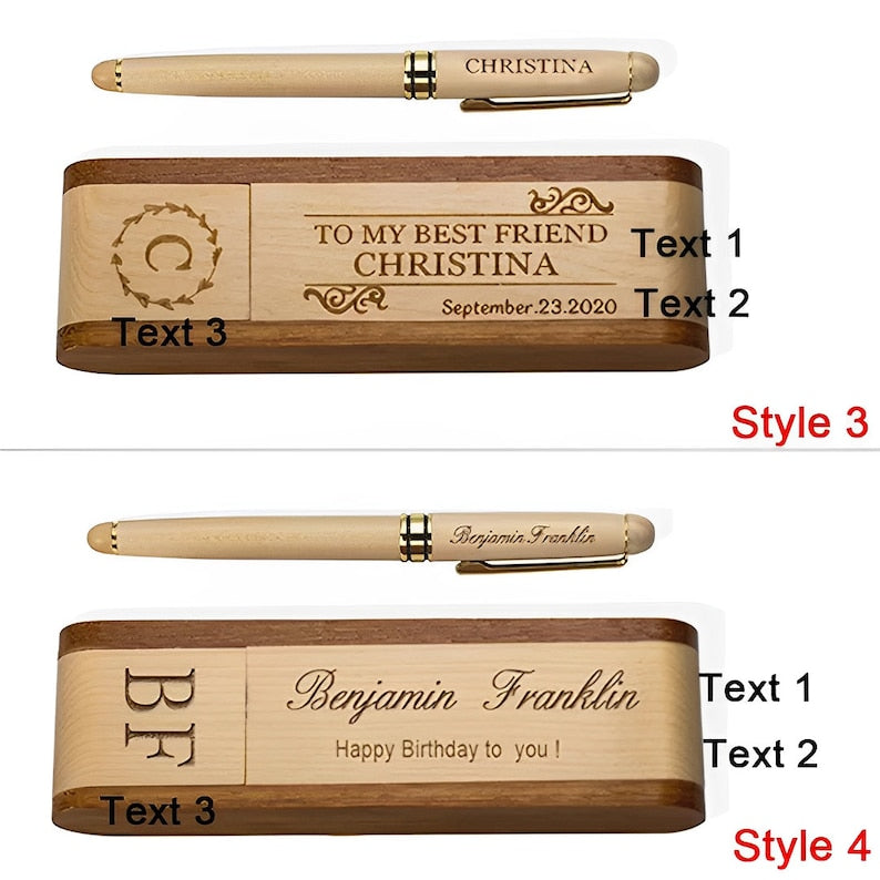 Custom Name Wooden Pen & Case Set