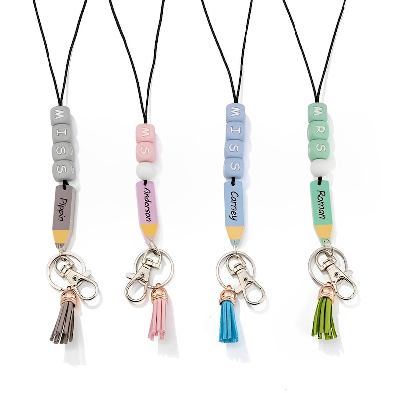 Customized Mini Pencil Teacher Lanyard with Cute Tassel