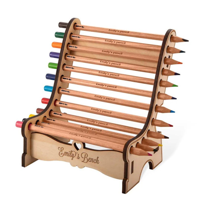 Personalized Wood Colorful Bench Shape Pencil Holder