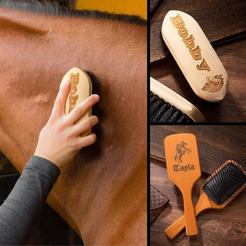Custom Text Pattern Engraved Horse Brush