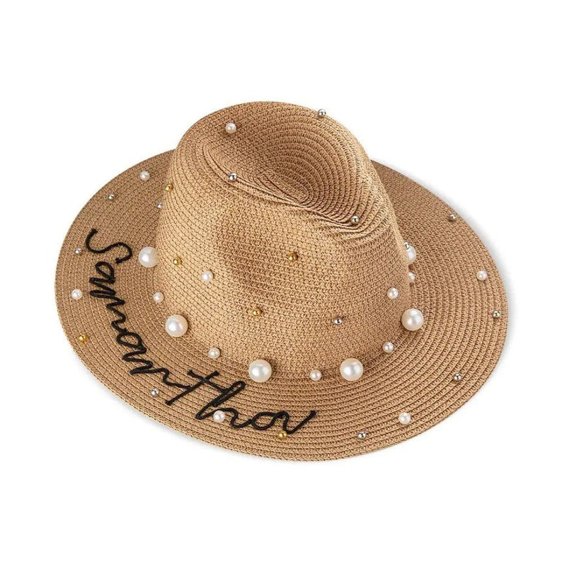 Personalized Straw Bridal Pearl Hat