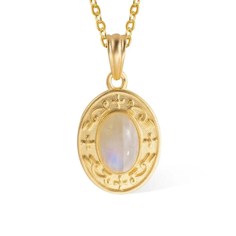 Moonstone Charm Necklace with Custom Backside Engraving