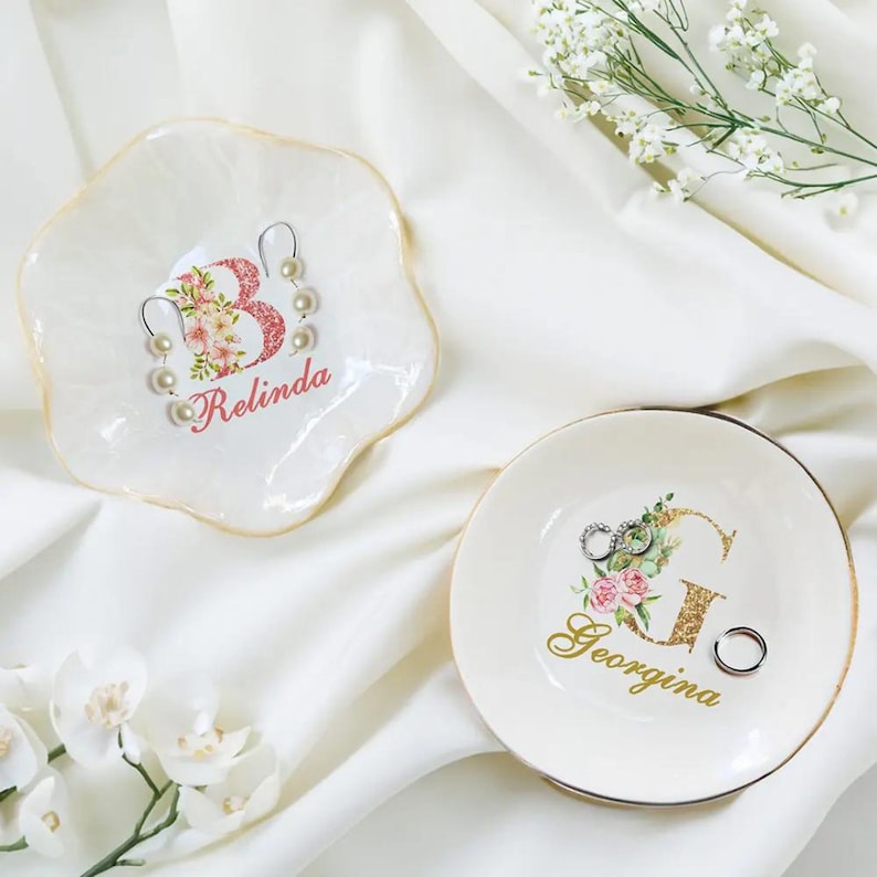 Ceramic Jewelry Dish with Custom Name & Initial