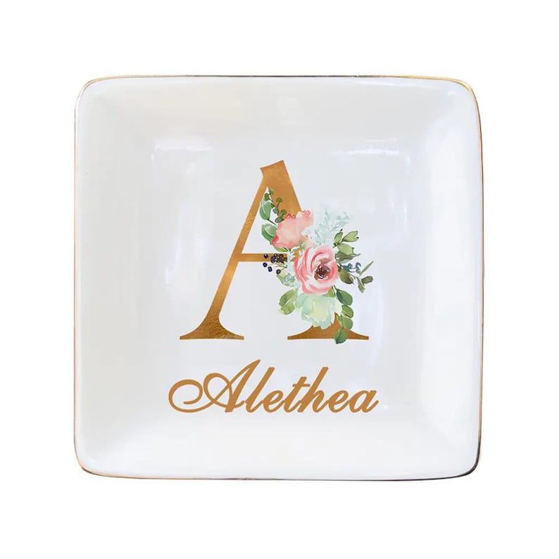 Ceramic Jewelry Dish with Custom Name & Initial