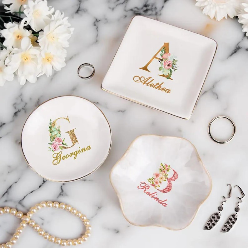 Ceramic Jewelry Dish with Custom Name & Initial