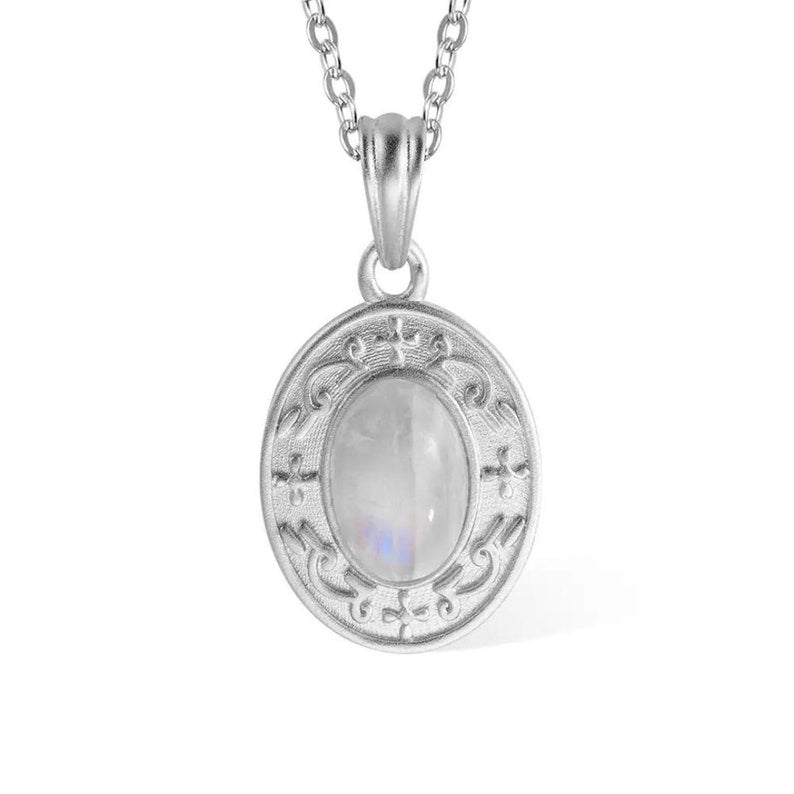 Moonstone Charm Necklace with Custom Backside Engraving