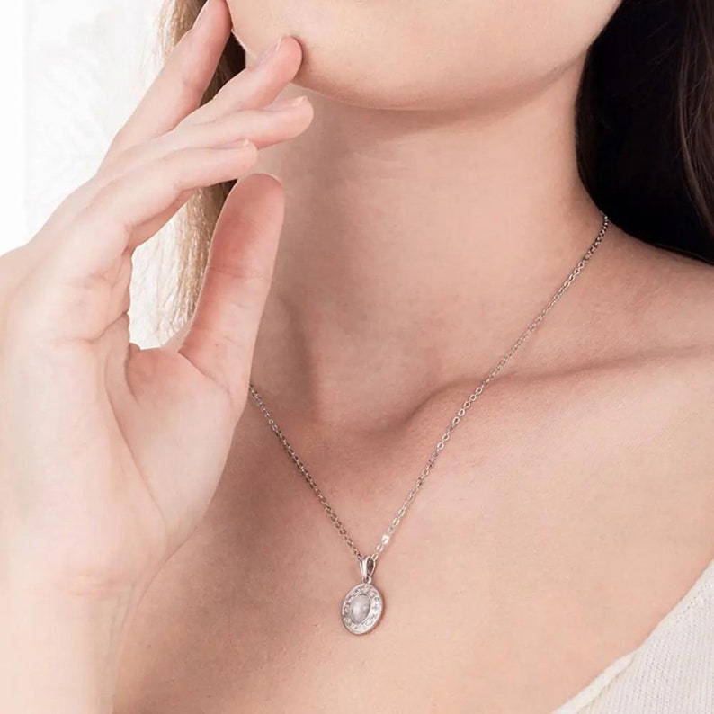 Moonstone Charm Necklace with Custom Backside Engraving