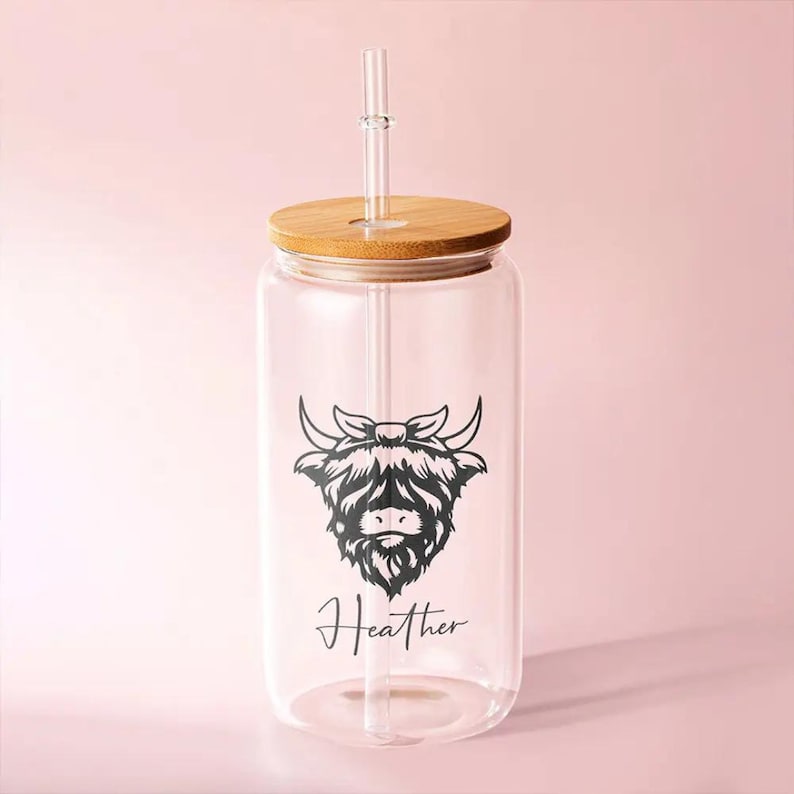Personalized Name Highland Cow Latte Glass