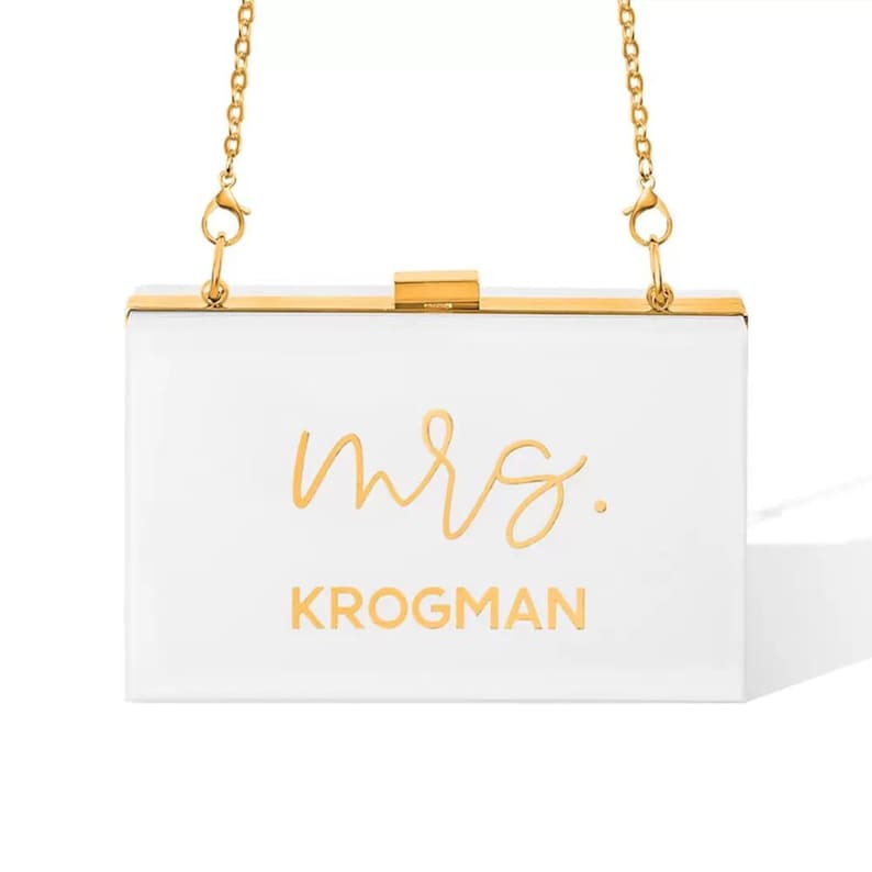 Personalized White Bridal Clutch Bag with Name
