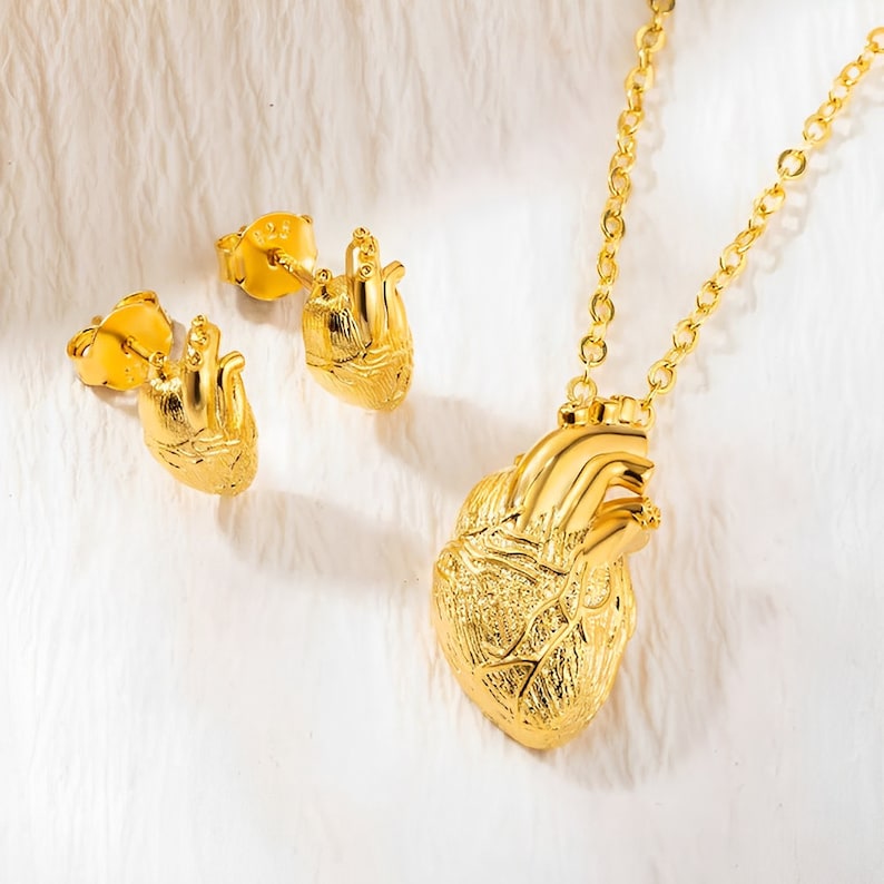 Personalized Anatomical Heart Necklace and Earrings