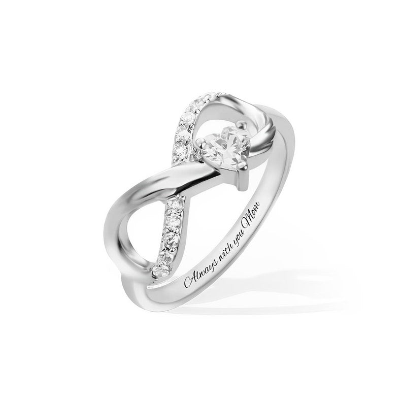 Personalized Infinity Ring with Heart Birthstone
