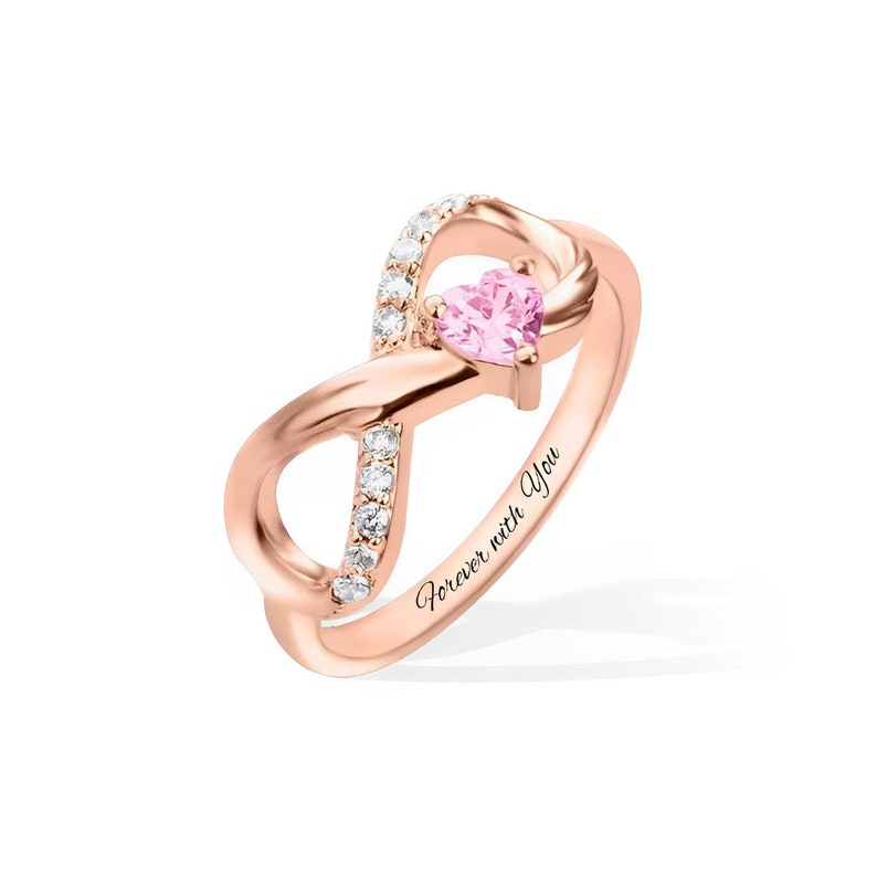 Personalized Infinity Ring with Heart Birthstone