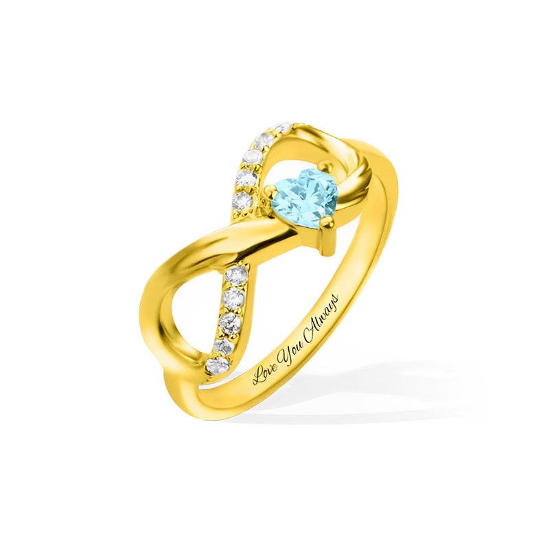 Personalized Infinity Ring with Heart Birthstone