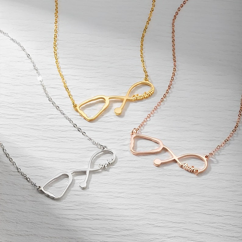 Custom Stethoscope Infinity Name Necklace