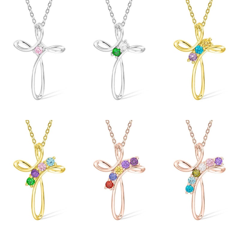 Custom Family Birthstone Cross Necklace